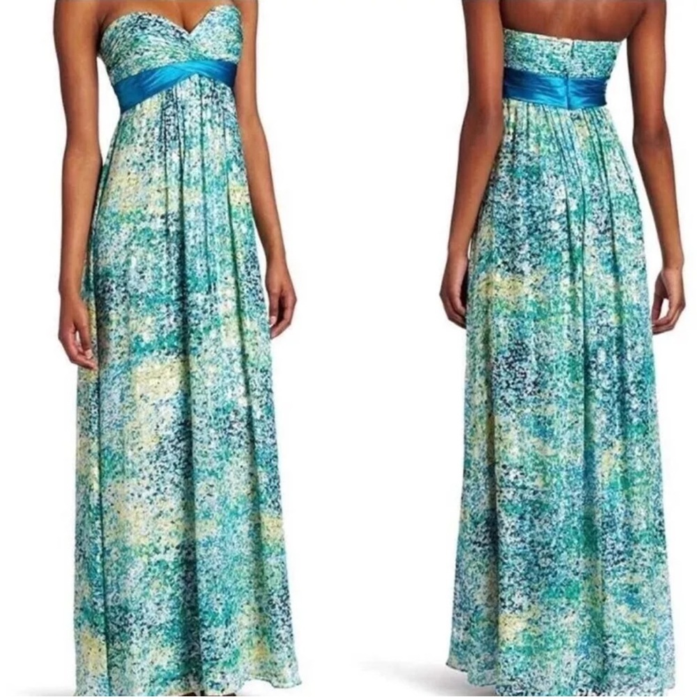 BCBGMaxAzria Teal and Green Formal Maxi Dress Size 8